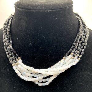 Talbots Black White Seed Bead Necklace Short Style NWT